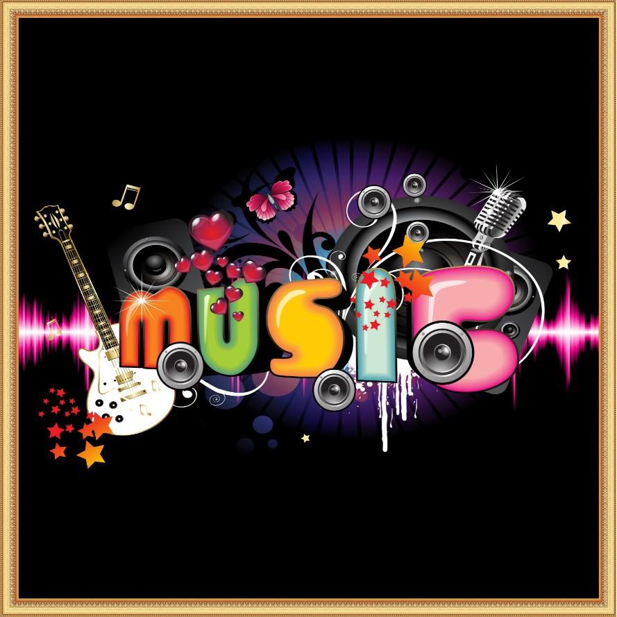 Tranh dán tường trang trí phòng nhạc HD chữ Music HUD0643 Kim sa
