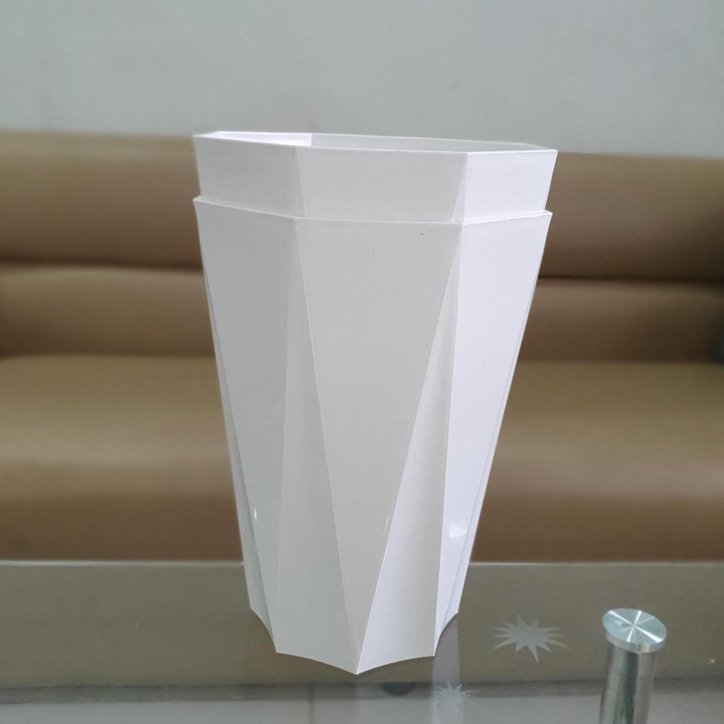 Bộ 2 Chậu Nhựa Trồng Cây Tám Cạnh Giả Sứ Lớn Trắng Bền Chắc, Rất Đẹp Trang Nhã, Trồng Hoa Kiểng, Cây Ăn