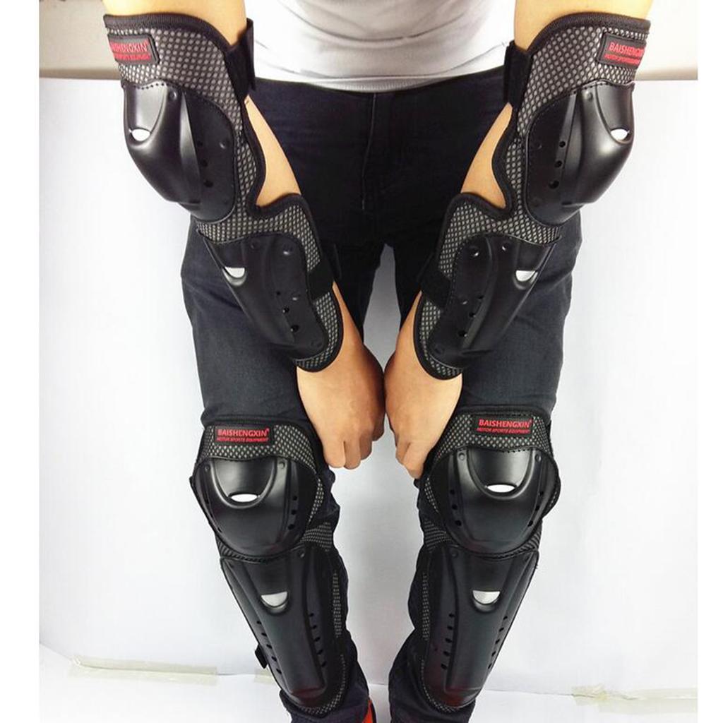 2x 4Pieces Unisex Motorcycle Motocross Cycling Elbow And Knee Pads Protector Guard Armors Set Black