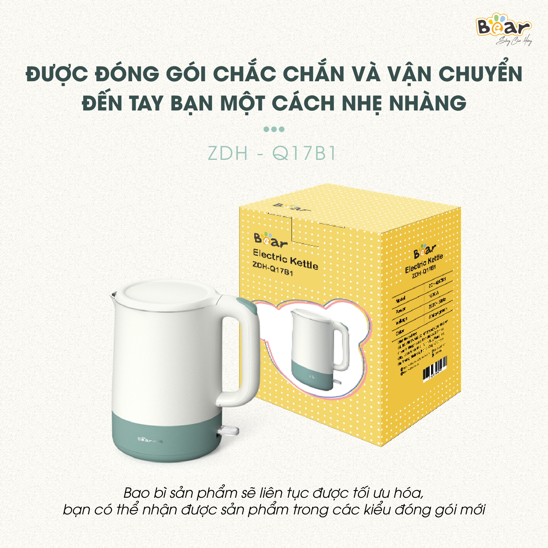 Ấm Siêu Tốc 1,7L Bear Công Suất Lớn, Bình Đun Nước Nóng Nhanh Pha Trà, Bền Bỉ ZDH-Q17B1 - Hàng Chính Hãng