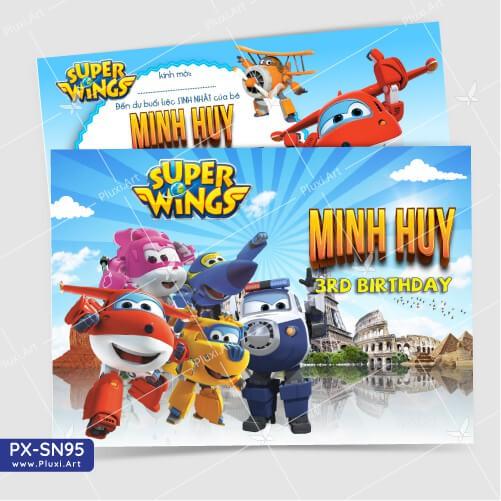 Thiệp thôi nôi – sinh nhật Đội bay siêu đẵng Pluxi -