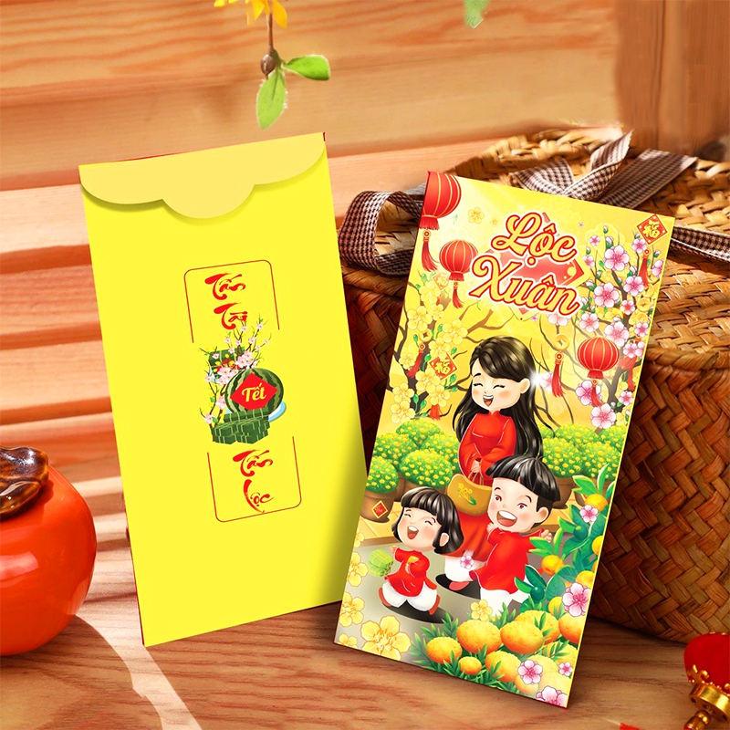 Bao lì xì Tết dày dặn họa tiết in sắc nét Baby-S, Set 10 bao lì xì Giáp Thìn 2024 cao cấp – SLX005