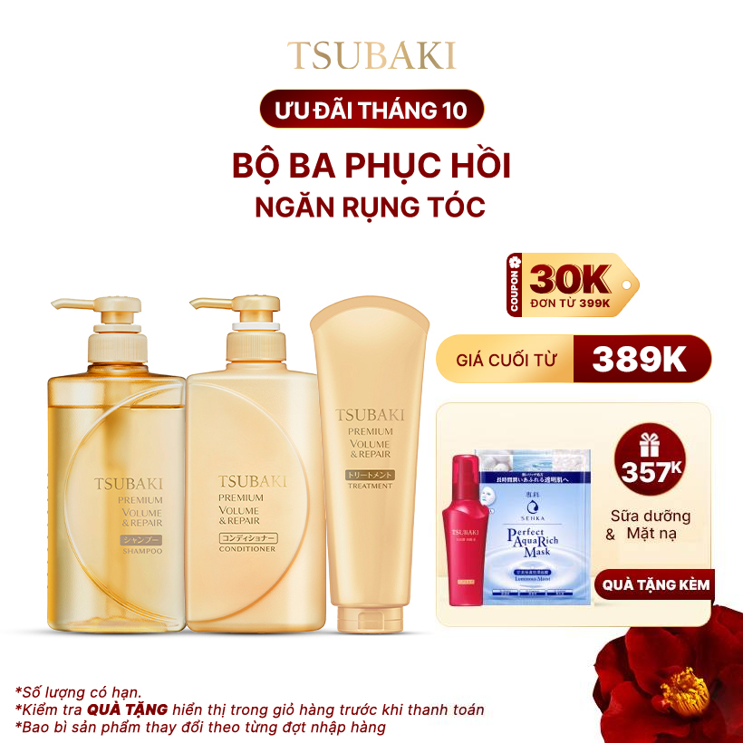 Bộ Ba Chăm Sóc Tóc TSUBAKI Phục Hồi Ngăn Rụng Tóc Gội Xả + Kem Xả 180g