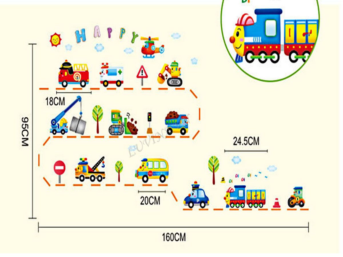 Decal dán tường ô tô, máy xúc, phương tiện giao thông