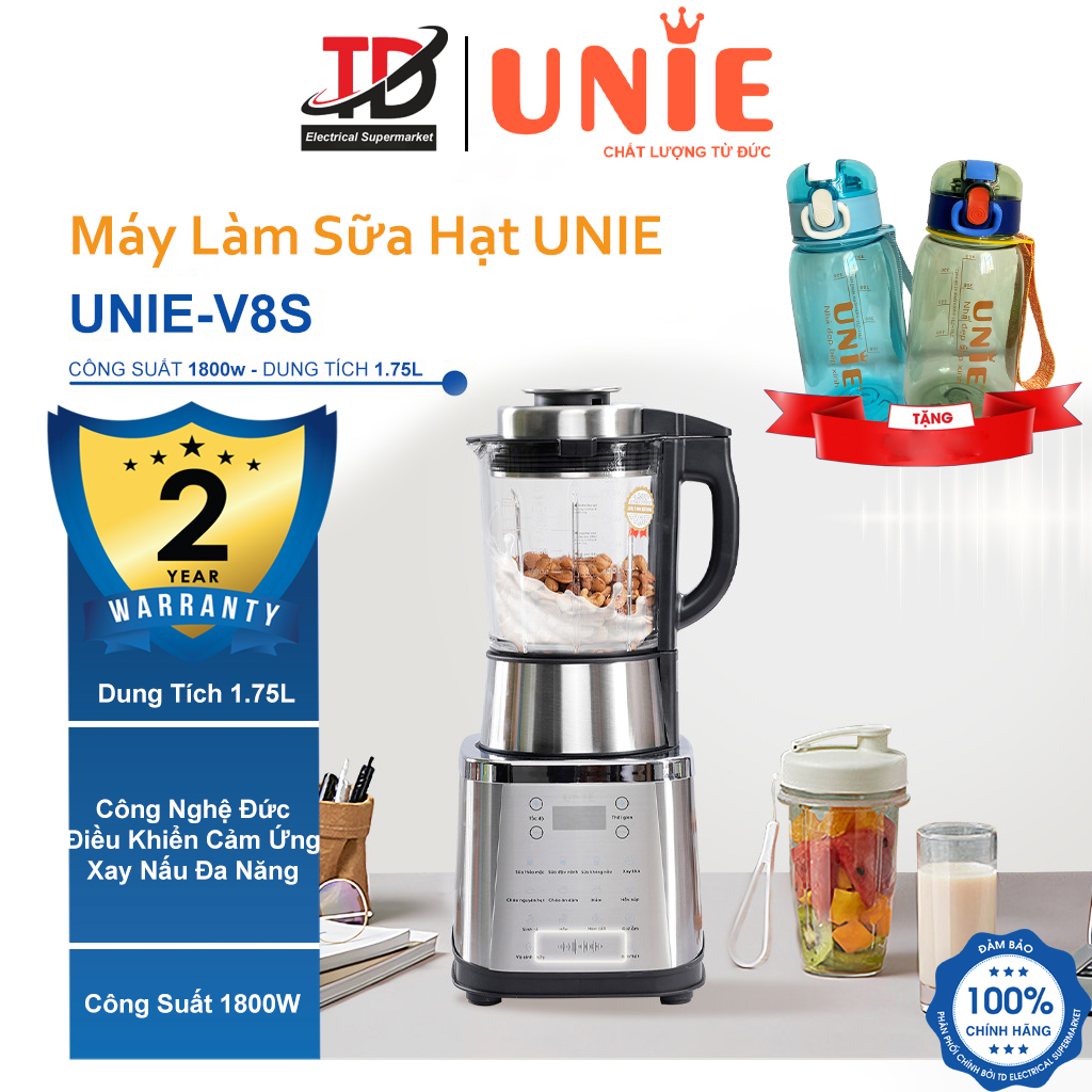 Máy Làm Sữa Hạt Unie V8S, 1.75Lit-1800W, 12 Chức Năng Xay Nấu Đa Năng, Hàng Chính Hãng