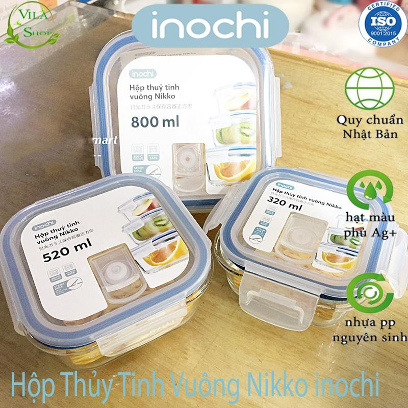 Hộp Thực Phẩm, Hộp Thủy Tinh Chịu Nhiệt Hình Vuông, Thủy Tinh Cao Cấp Inochi Sử Dụng An Toàn Trong Lò Vi Sóng