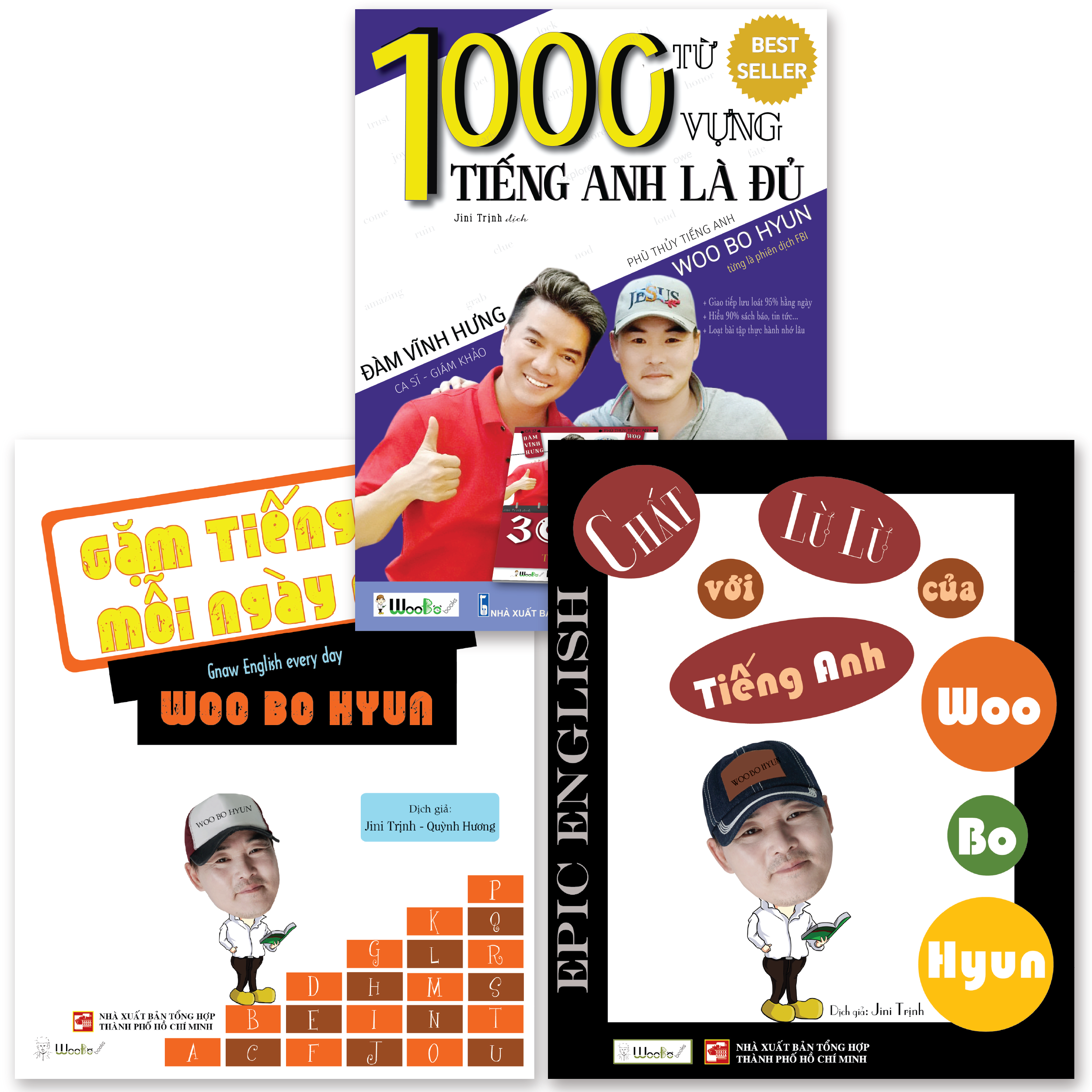 Combo Từ Vựng và Giao Tiếp Tiếng Anh Woo Bo Hyun:1000 Từ Vựng Tiếng Anh Là Đủ + Gặm Tiếng Anh Mỗi ngày + Chất Lừ Lừ với Tiếng Anh của Woo Bo Hyun