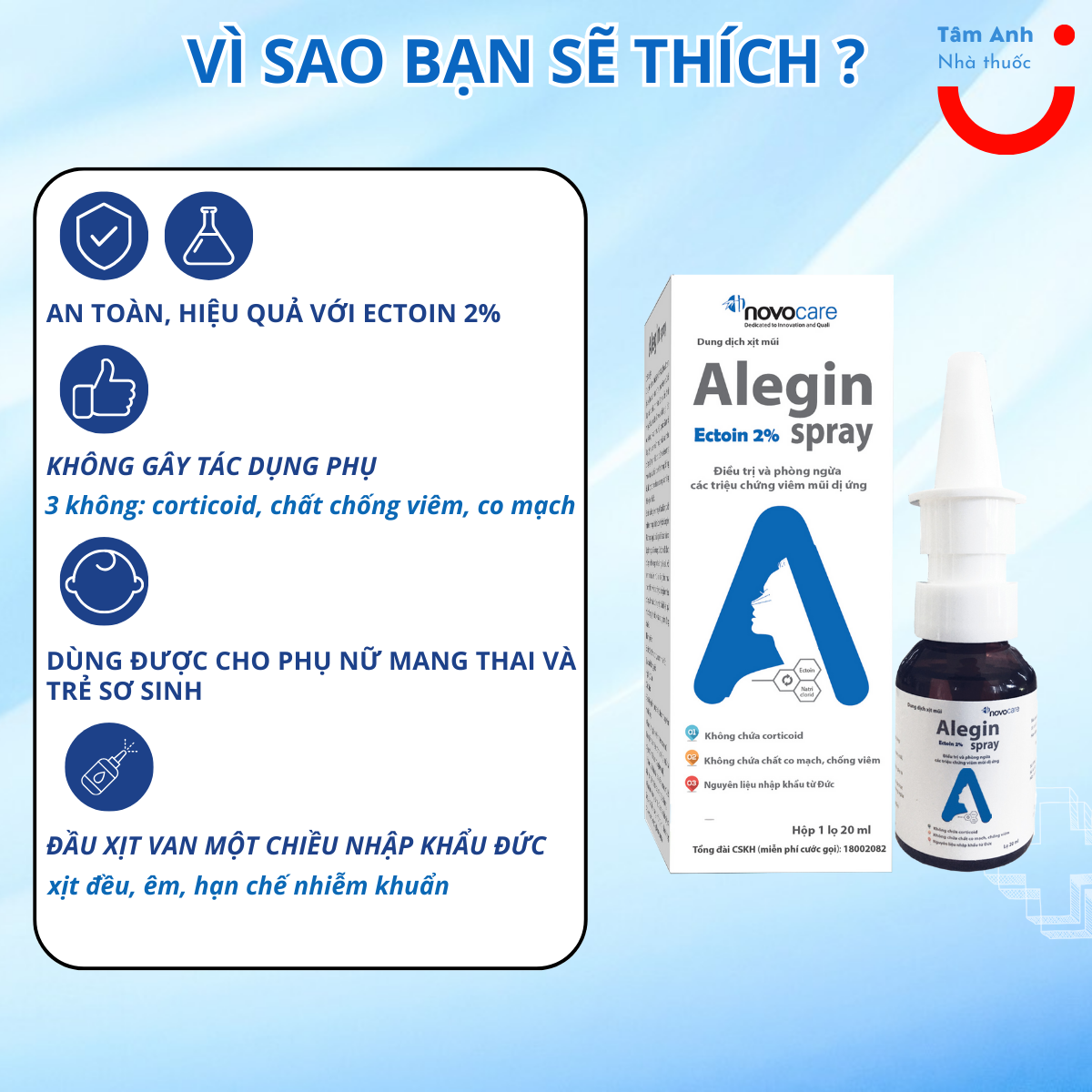 Xịt Viêm Mũi Dị Ứng - Alegin 20ml- Giúp Phòng Và Hỗ Trợ Điều Trị Viêm Mũi Dị Ứng, An Toàn Khi Sử Dụng Lâu Dài, Không Chứa Thuốc Co Mạch Và Chống Viêm Corticoid