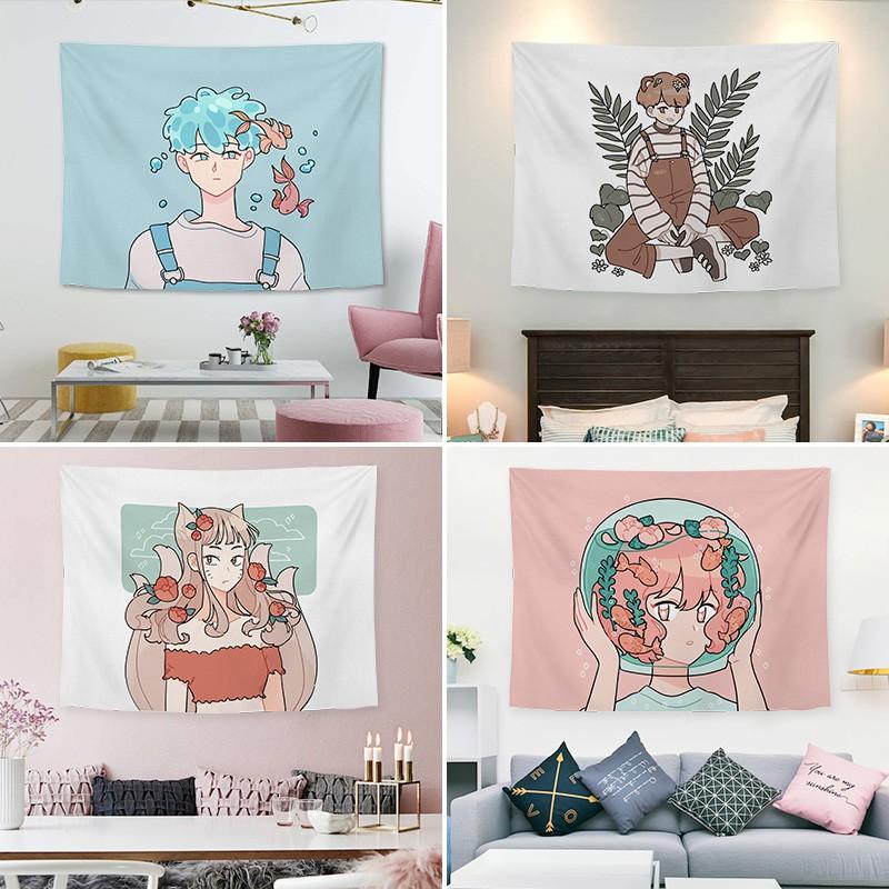 Tranh vải Decor chàng trai cô gái anime - (TẶNG kèm 01 bộ móc treo )