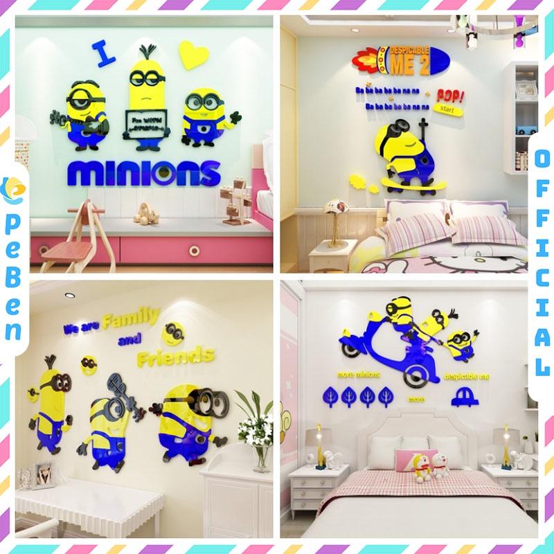 Tranh dán tường mica 3d decor khổ lớn kẻ cắp mặt trăng minions trang trí mầm non, mẫu giáo, phòng cho bé - Despicable Me 2 - S