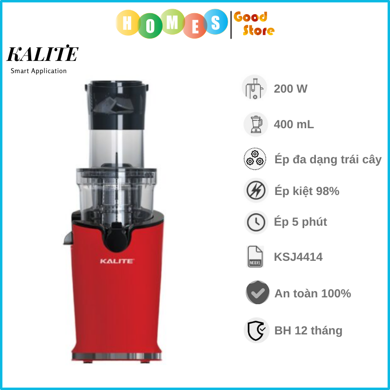 Máy Ép Trái Cây, Máy Ép Chậm Mini KALITE KSJ4414 Tiêu Chuẩn Châu Âu Dung Tích 400 ML Công Suất 200 W - Hàng Chính Hãng