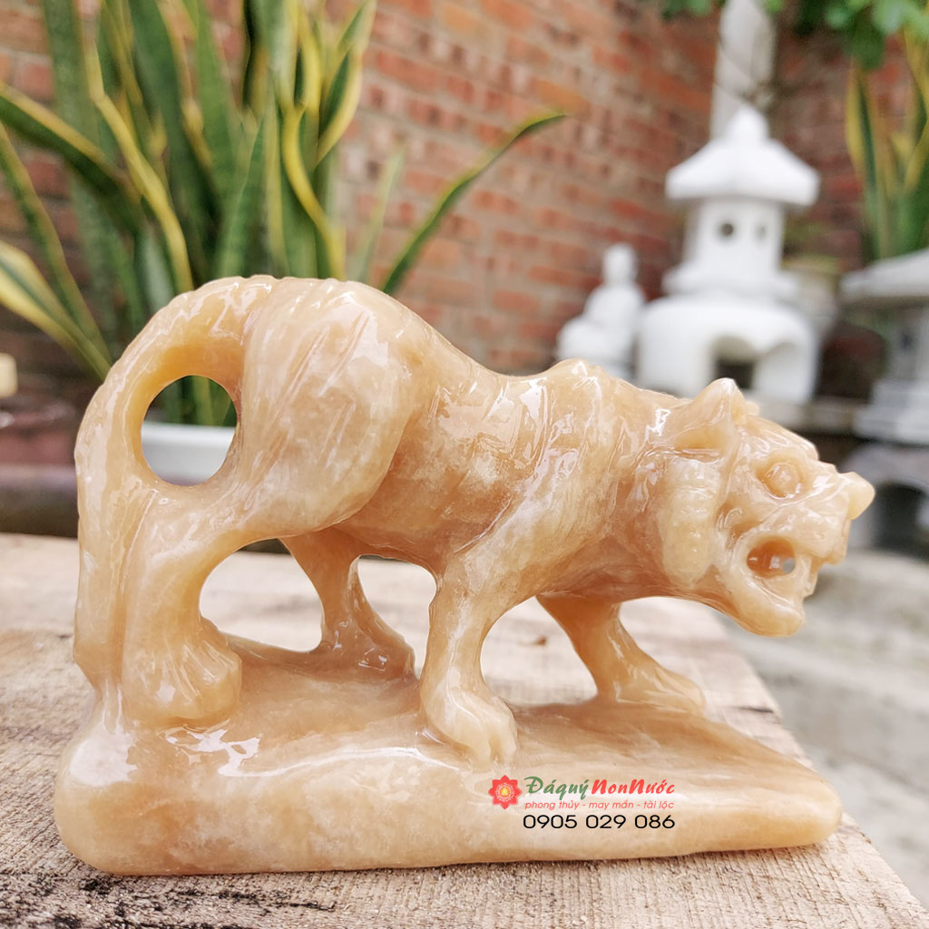 Tượng đá cọp 12 con giáp phong thủy đá vân gỗ 10cm đá Non Nước