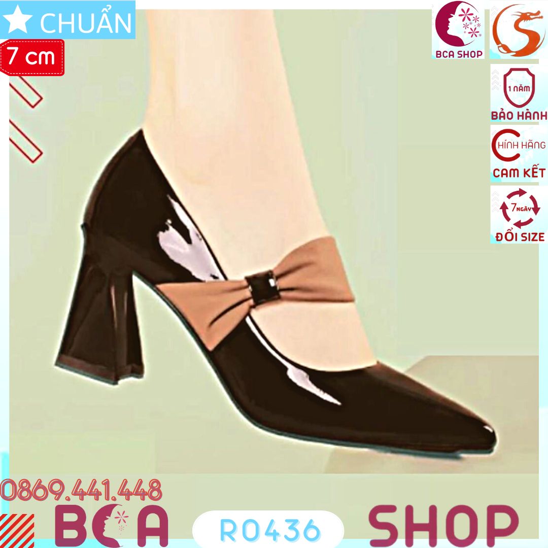 Giày cao gót nữ 7 phân Ro436 ROSATA đế vuông mũi nhọn quai thun phối màu - màu đen phối quai cam đất