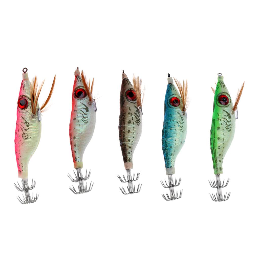 Fishing Artificial Wood Shrimp Squid Jigs Squid Hook Minnow Trout Lure Pink