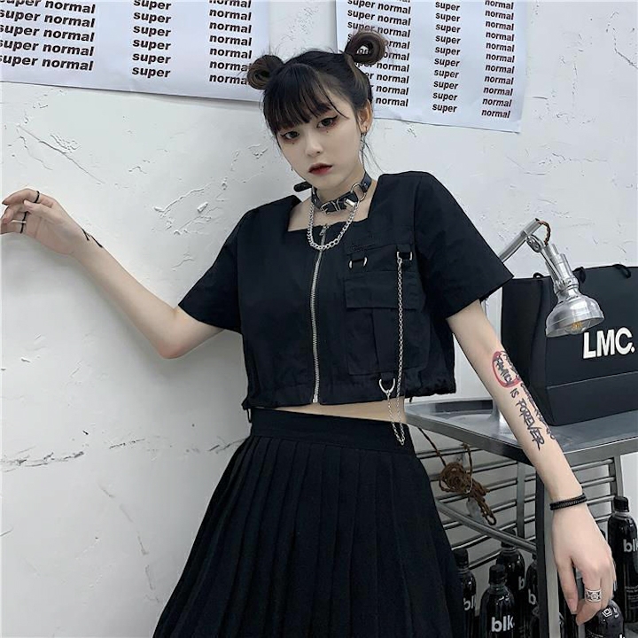 Áo thun crop top cổ vuông dây kéo Mã: AX4155