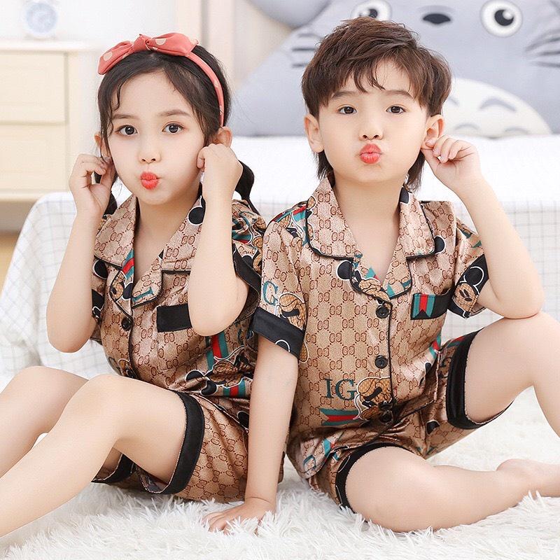 Đồ Ngủ Pijama Cho Bé Cộc Tay In Hình Gu Xì Cực Cute, Bộ Pyjama Cộc Tay Cho Bé Từ 6-27kg
