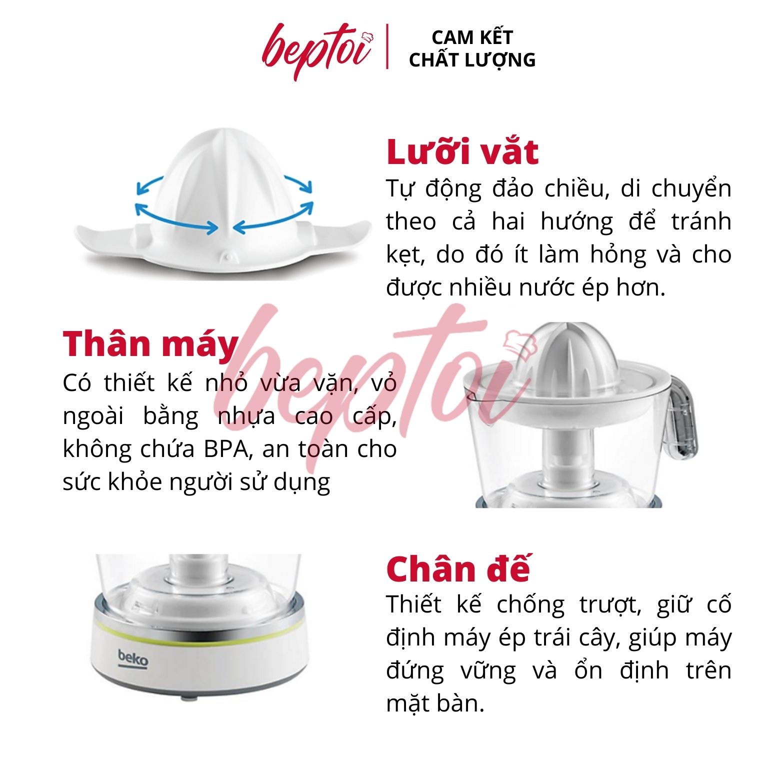 Máy vắt cam tự động, máy ép cam công suất 40W Beko CJB-5103W Hàng chính hãng