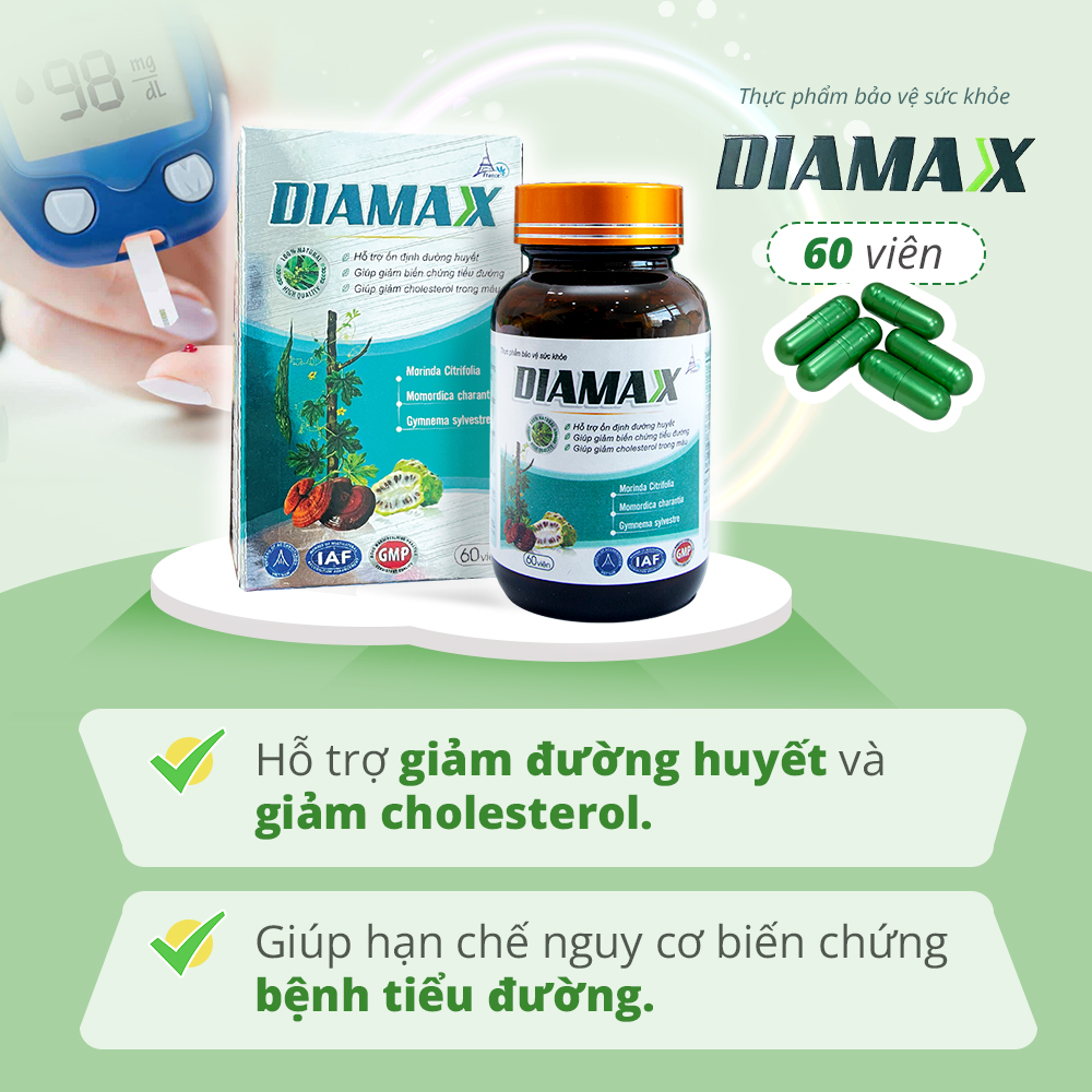 COMBO 02 Hộp DIAMAX – Giảm biến chứng tiểu đường, đường huyết và cholesterol - Hộp 60 viên