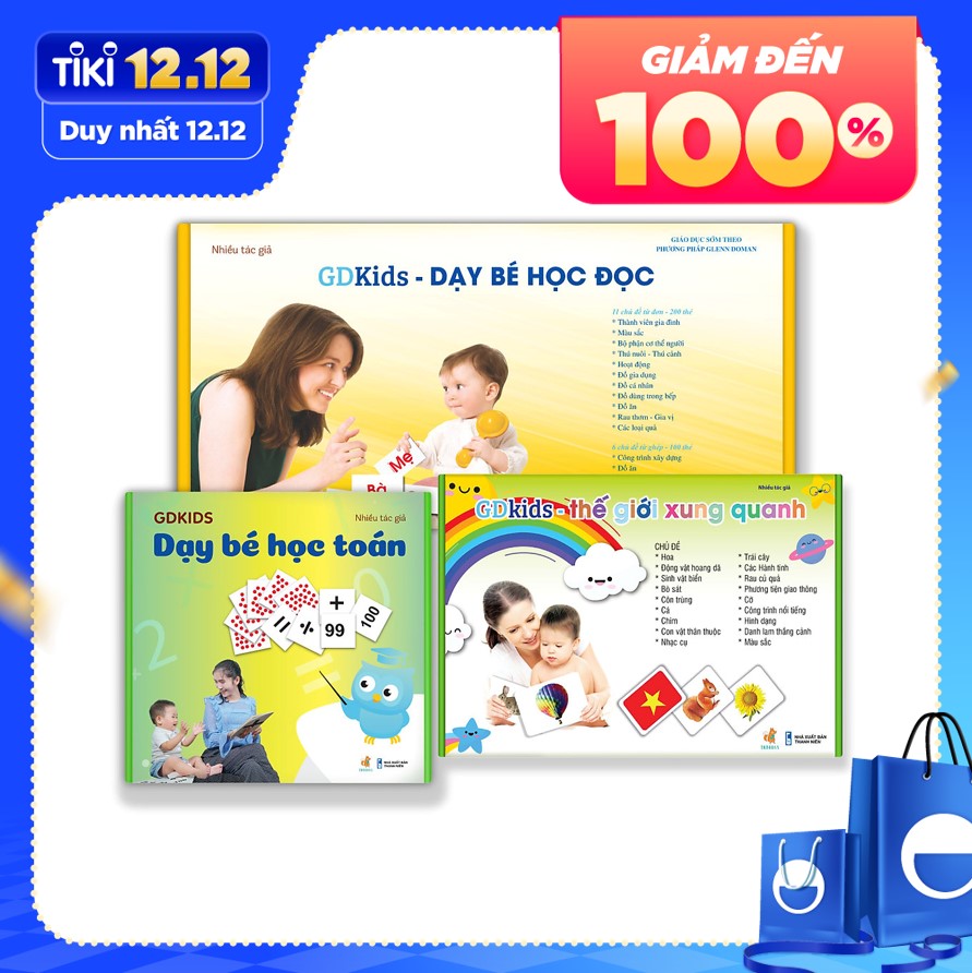 Combo Bộ Thẻ Flashcard Nâng Cao Cho Bé (Bộ 300 Thẻ Tiếng Việt + Bộ 109 Thẻ Toán + Bộ 300 Thẻ TGXQ) Thẻ Chuẩn Glenn Doman Hoa Kỳ