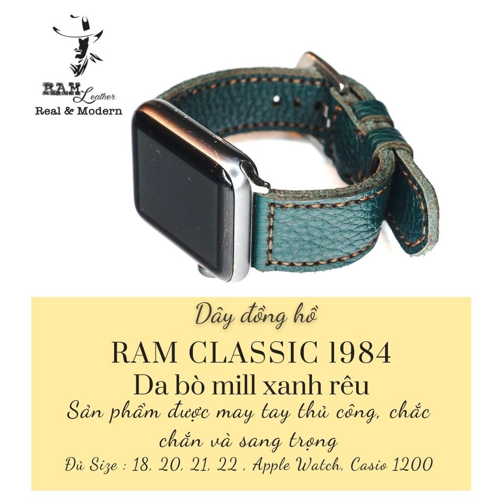 Dây đồng hồ da bò thật mill hạt xanh rêu Ram classic 1984 mới - RAM Leather