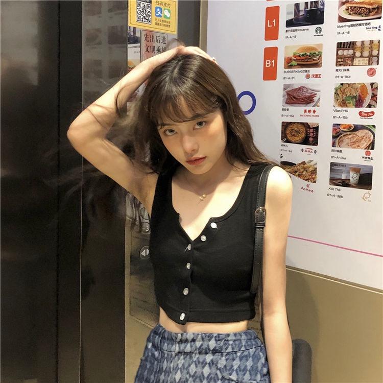 Áo Croptop Nữ Hàn Quốc 3 Lỗ Khuy Ngực Dáng Ôm 3 Màu Siêu Xinh