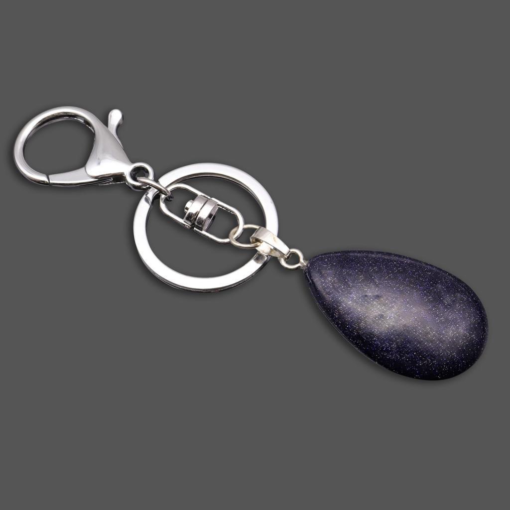 2X Cute Waterdrop SHape Gemstone Pendant Keychain Keyring DIY Dark Blue