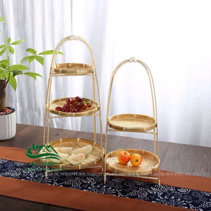 Khay mây tre kệ decor trang trí nhiều tầng đan tre thủ công, đồ gia dụng tiện ích, đồ dùng nhà ăn, kệ đa năng