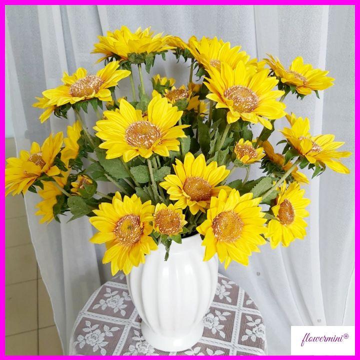 Lọ hoa hướng dương cao cấp siêu đẹp trang trí phòng khách tươi sáng, bình hoa giả decor nội thất Flowermini