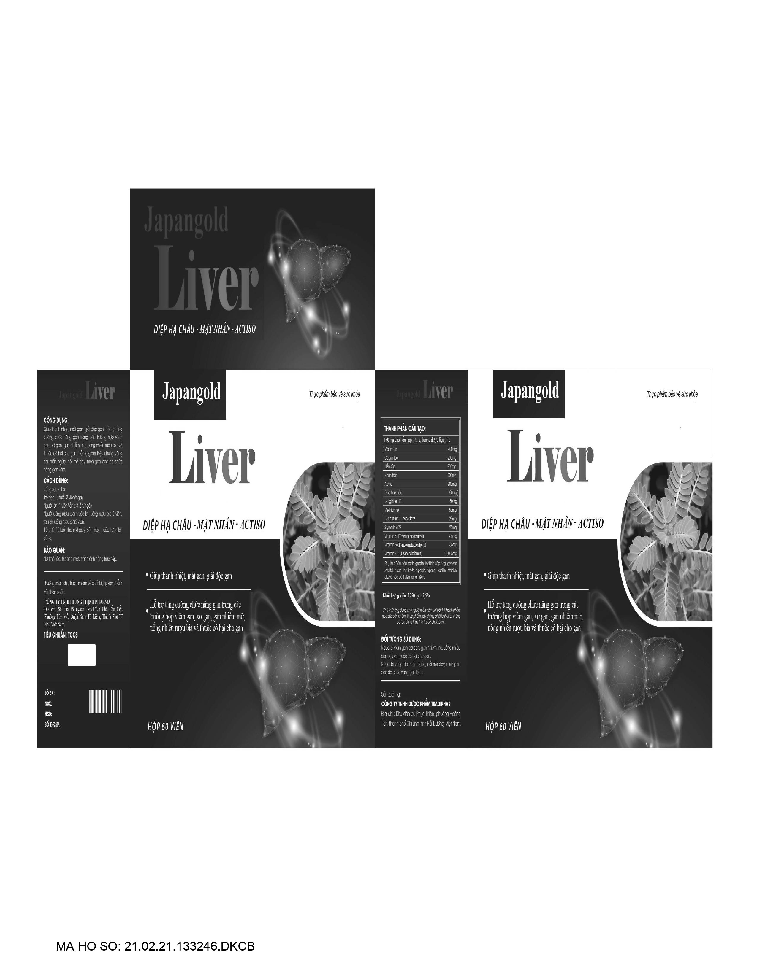 Tăng cường chức năng gan, bổ gan Japangold Liver - giúp cho lá gan luôn khỏe mạnh - Hộp 60 viên, Hàng chính hãng