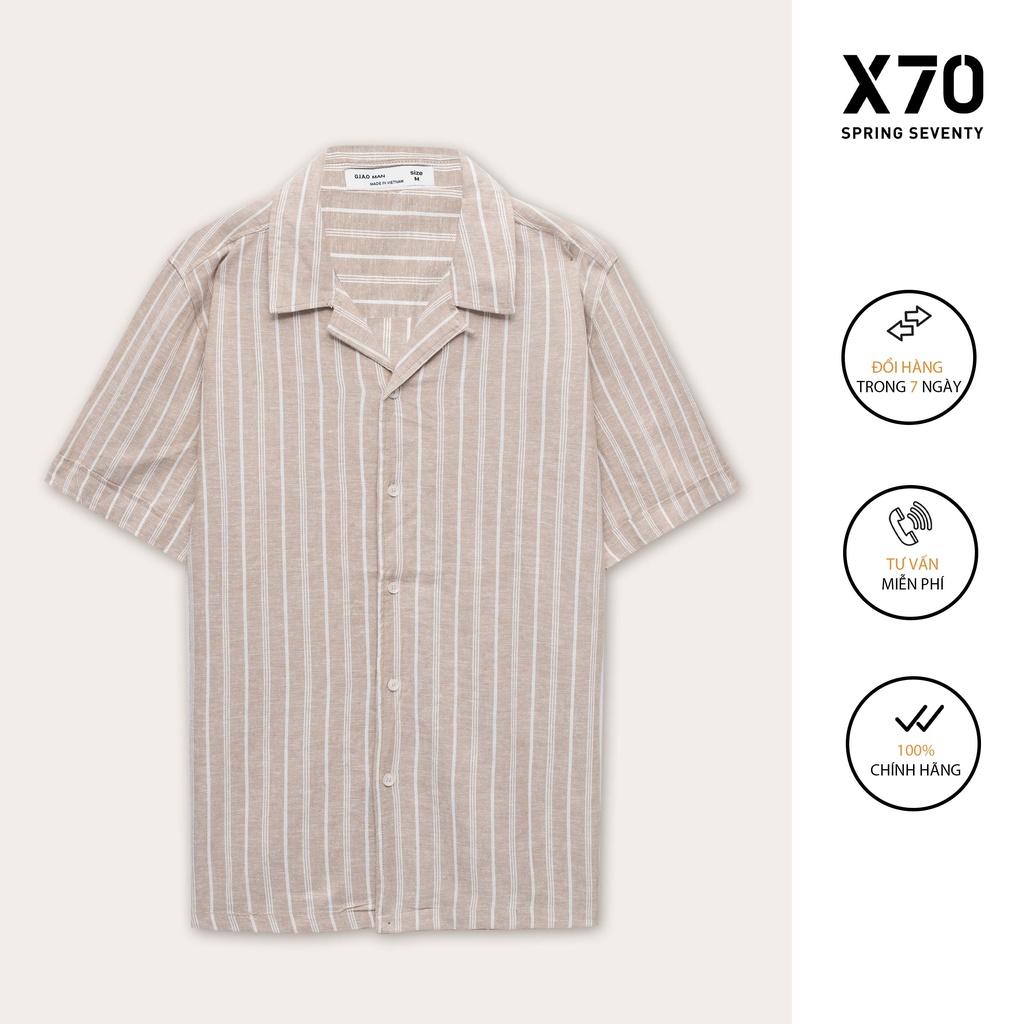 Áo Sơ Mi Nam Linen Kiểu Dáng Cổ Bẻ Tay Ngắn Thiết Kế Hoạ Tiết Sọc Dọc Thời Trang X70 - 07570004