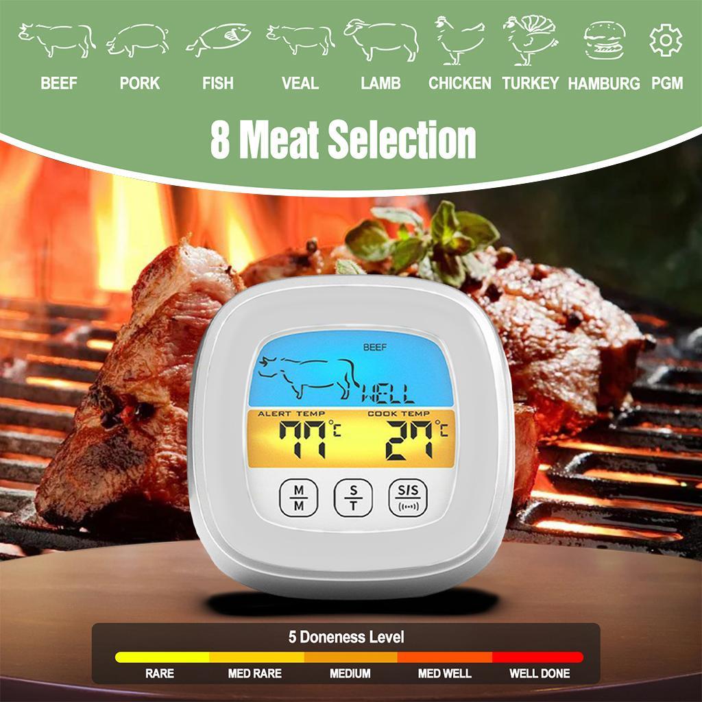 Digital Meat Thermometer LCD Display with Backlight for BBQ Cooking Accs Black