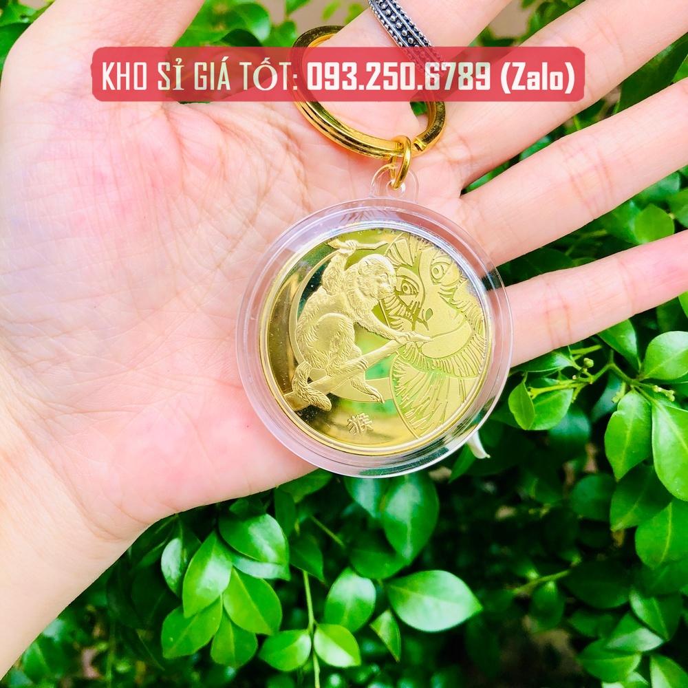 Móc Khóa Đồng Xu 12 Con Giáp Mạ Vàng TUỔI THÂN - CON KHỈ Treo Oto, Xe Máy Phong Thủy - COBALA