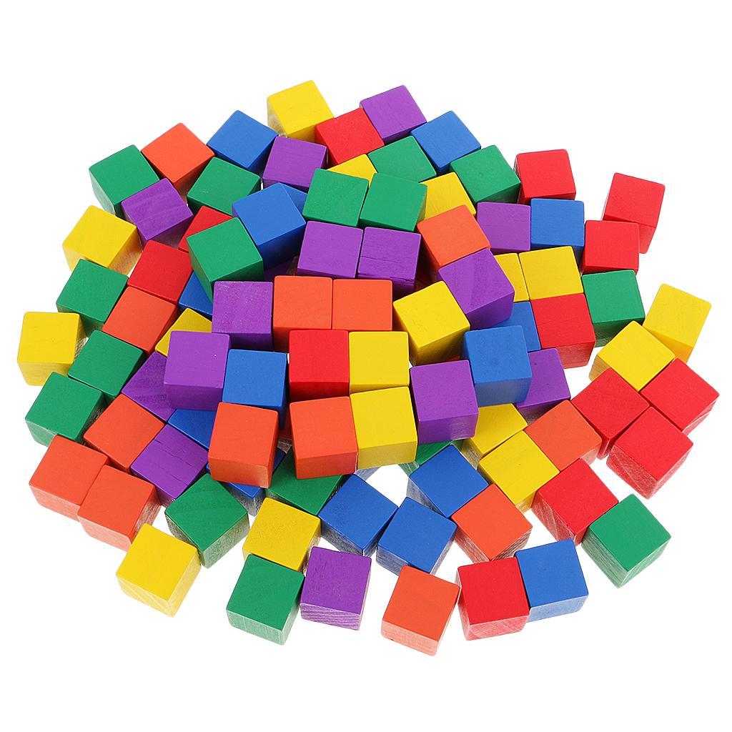 2x 100 Pieces Multicolor Wooden Cubes Square Blocks Crafts Decoration