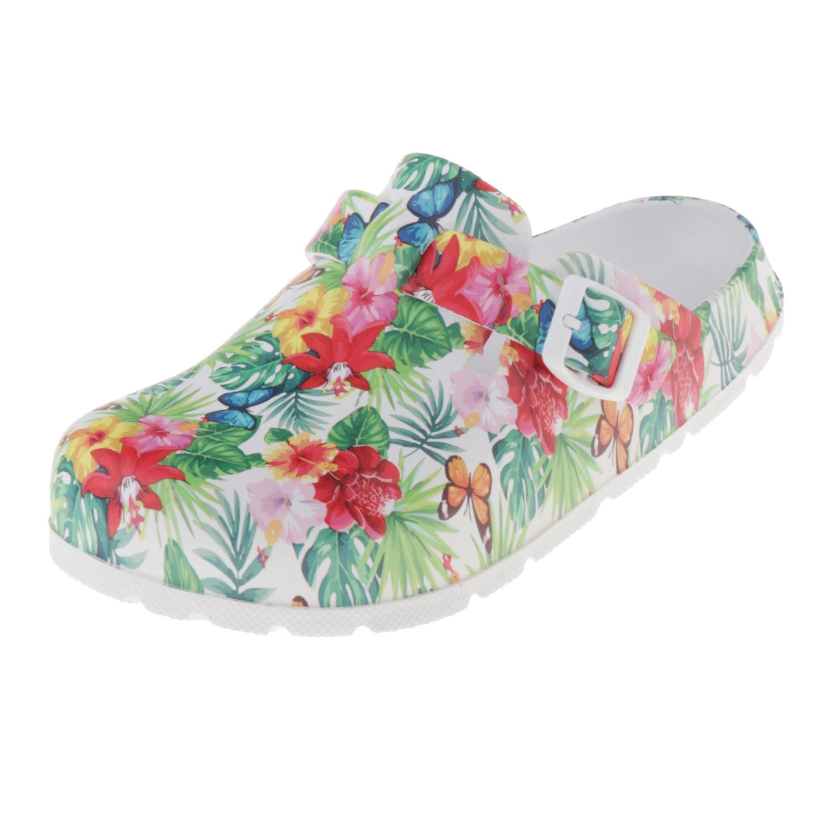 Womens Flower Printed Chef Clogs Shoes - Non Slip Work Nursing Shoes 36 37