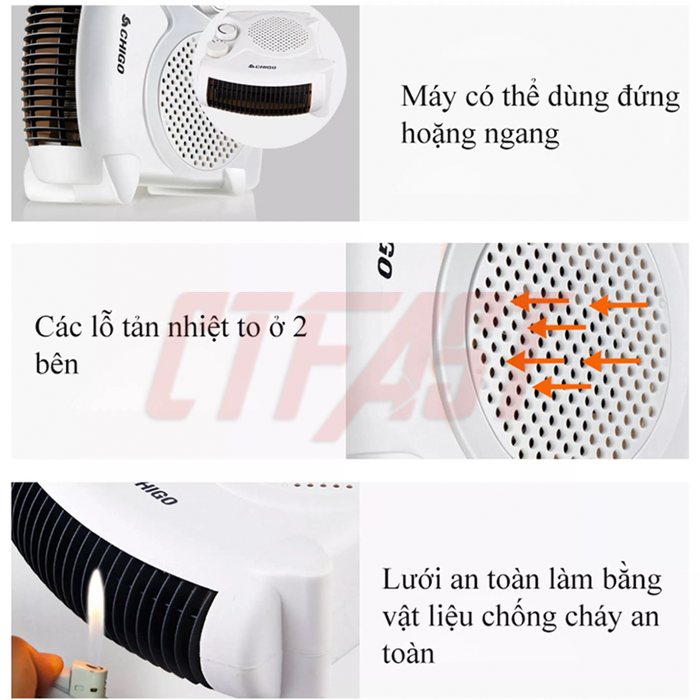 Máy sưởi điện mini CTFAST CHIGO 180 : Quạt cá nhân công suất lớn 2000W, làm nóng nhanh, điều  chỉnh 3 tốc độ, sử dụng an toàn, bảo vệ chống quá nhiệt, diện tích sử dụng 20 m2 - Hàng chính hãng