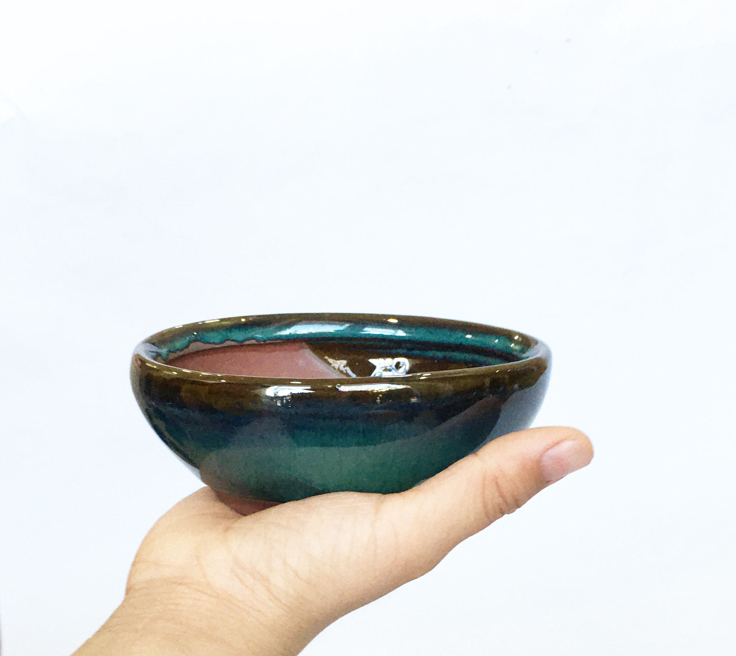 Chậu gốm sứ Bát Tràng Size S có lỗ, chậu bonsai men hỏa biến, men chảy, xinh xắn, độc đáo trồng bonsai, sen đá, decor