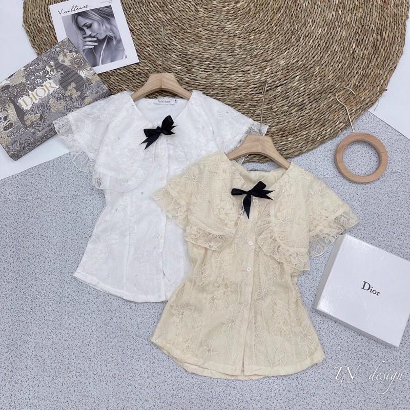 Áo sơmi ren cổ bèo nơ