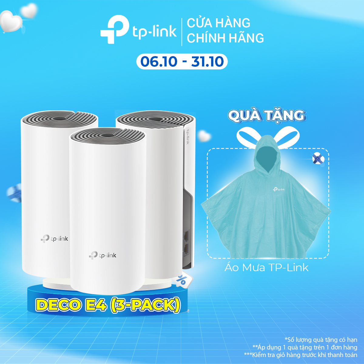 Bộ Phát Wifi Mesh TP-Link Deco E4 (3-pack) Băng Tần Kép MU-MIMO AC1200 - Hàng Chính Hãng