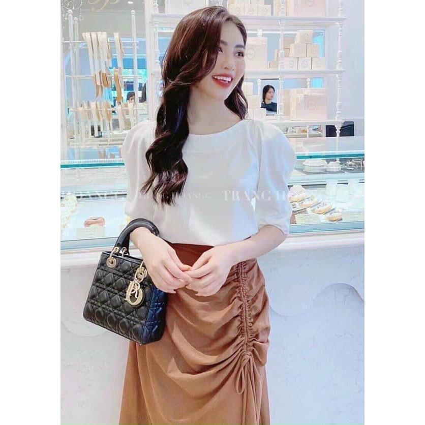 Set 2 Món: Áo Tay Phồng & Chân Váy Xoè Rút Dây - Hậu Nguyễn Store