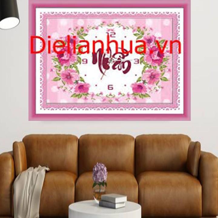 Tranh thêu chữ nhẫn hoa đồng hồ 223033 - kích thước: 48 * 37cm.