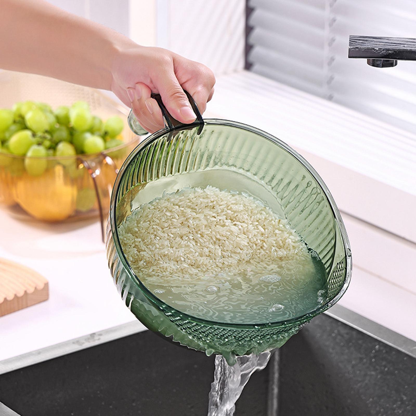 Washing Colander with Handle Rice Washing Strainer for Grain Spinach Carrots