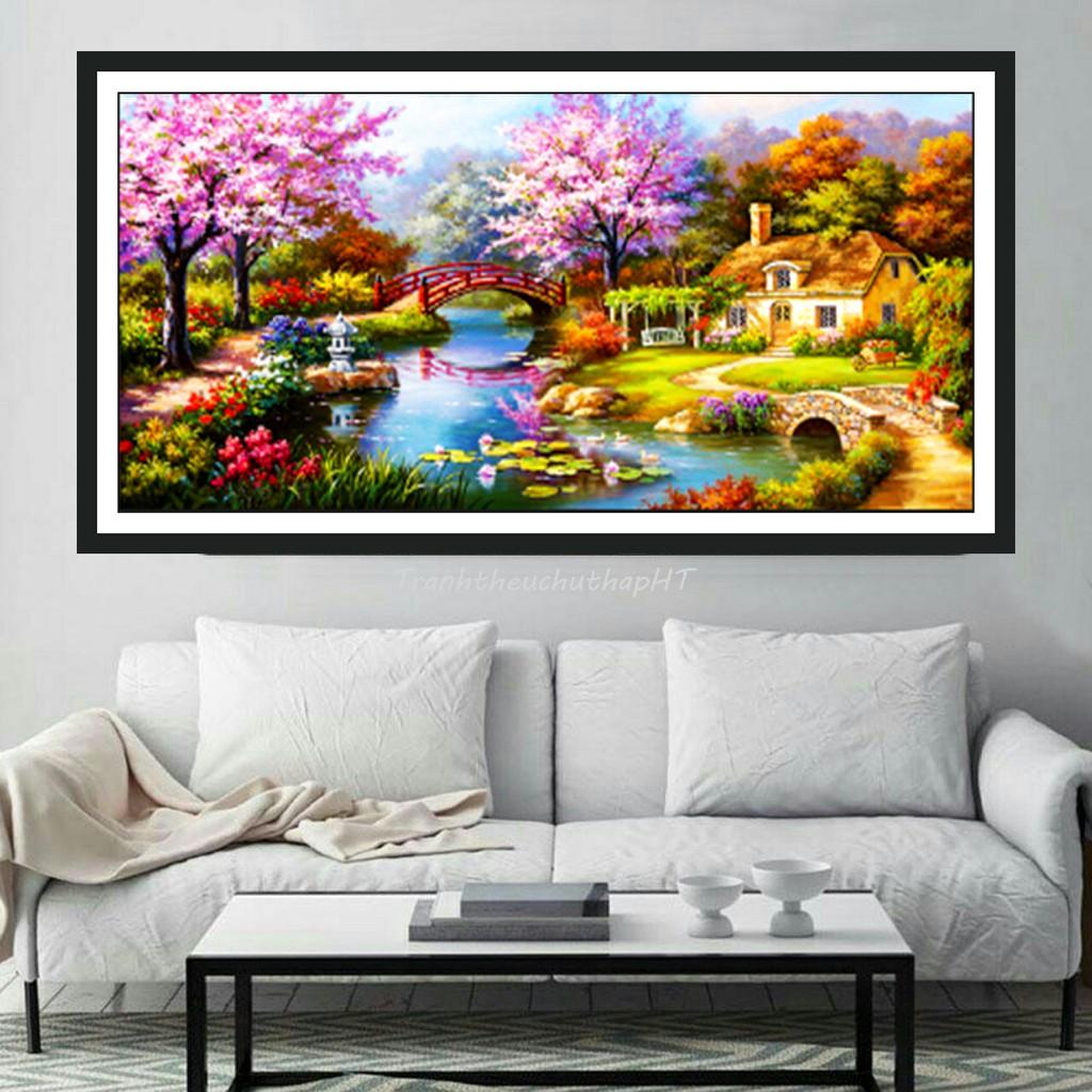 Tranh thêu chữ thập Phong cảnh mùa xuân LV3014 - tự thêu