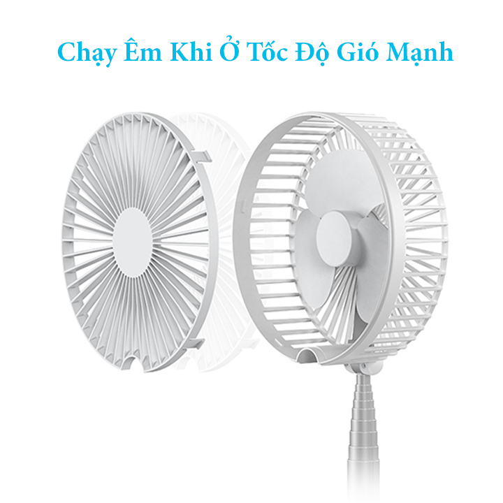 Quạt Sạc Tích Điện Phun Sương Gấp Gọn Màu Trắng Quay Tự Động, Tích Hợp Đèn LED, 3 Chế Độ Gió, Pin LITHIUM POLYMER 7200mah, Trang Bị Điều Khiển Từ Xa