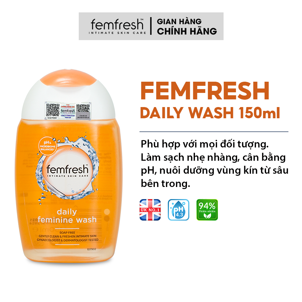 Dung Dịch Vệ Sinh Phụ Nữ Cho "COBE" Sạch, Thơm Suốt Ngày Dài Femfresh Daily Intimate Wash 150ml