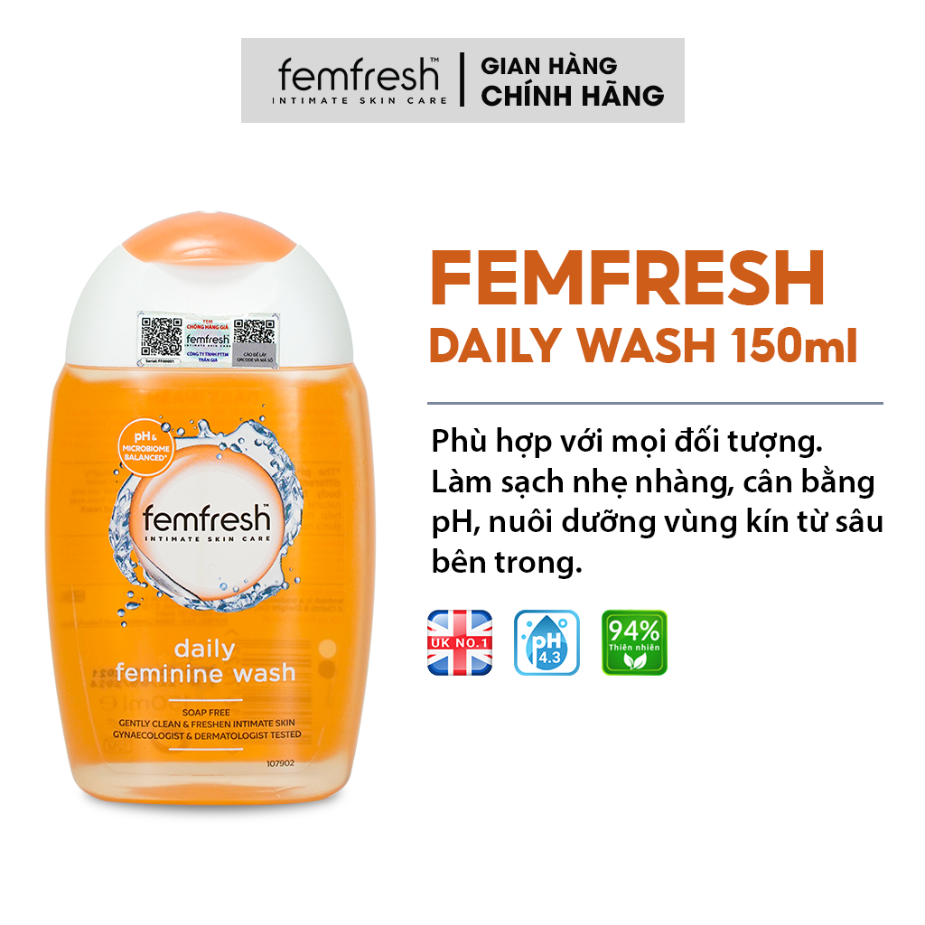 Dung Dịch Vệ Sinh Phụ Nữ Cho &quot;Cô Bé&quot; Sạch, Thơm, Tươi Mới Suốt Ngày Dài Femfresh Daily Intimate Wash 150ml/250ml