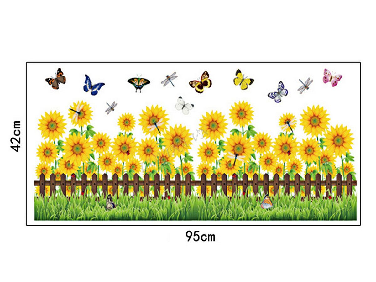 Decal dán tường chân rào hoa hướng dương bông to sk7060