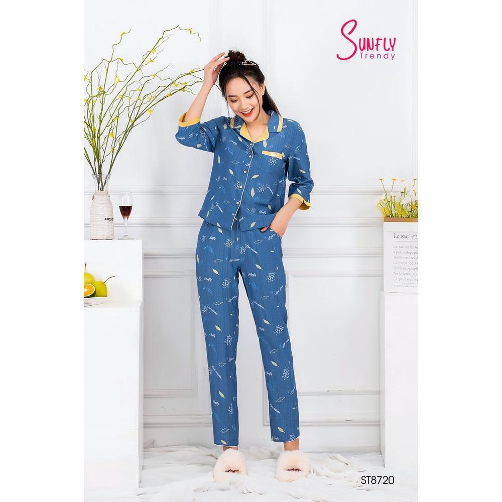 ST 8720 đồ nữ mặc nhà pijamas linen SUNFLY áo tay lỡ, quần dài