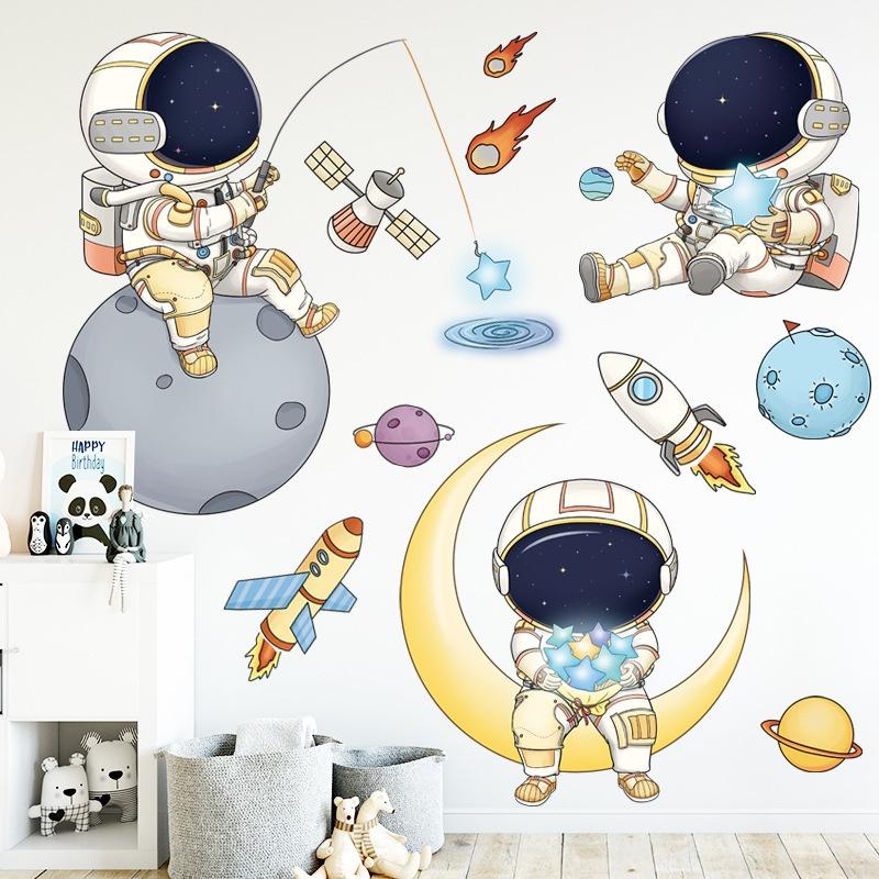 Decal trang trí cho bé trai dán tường Vũ trụ và phi hành gia mẫu số 2 - AmyShop
