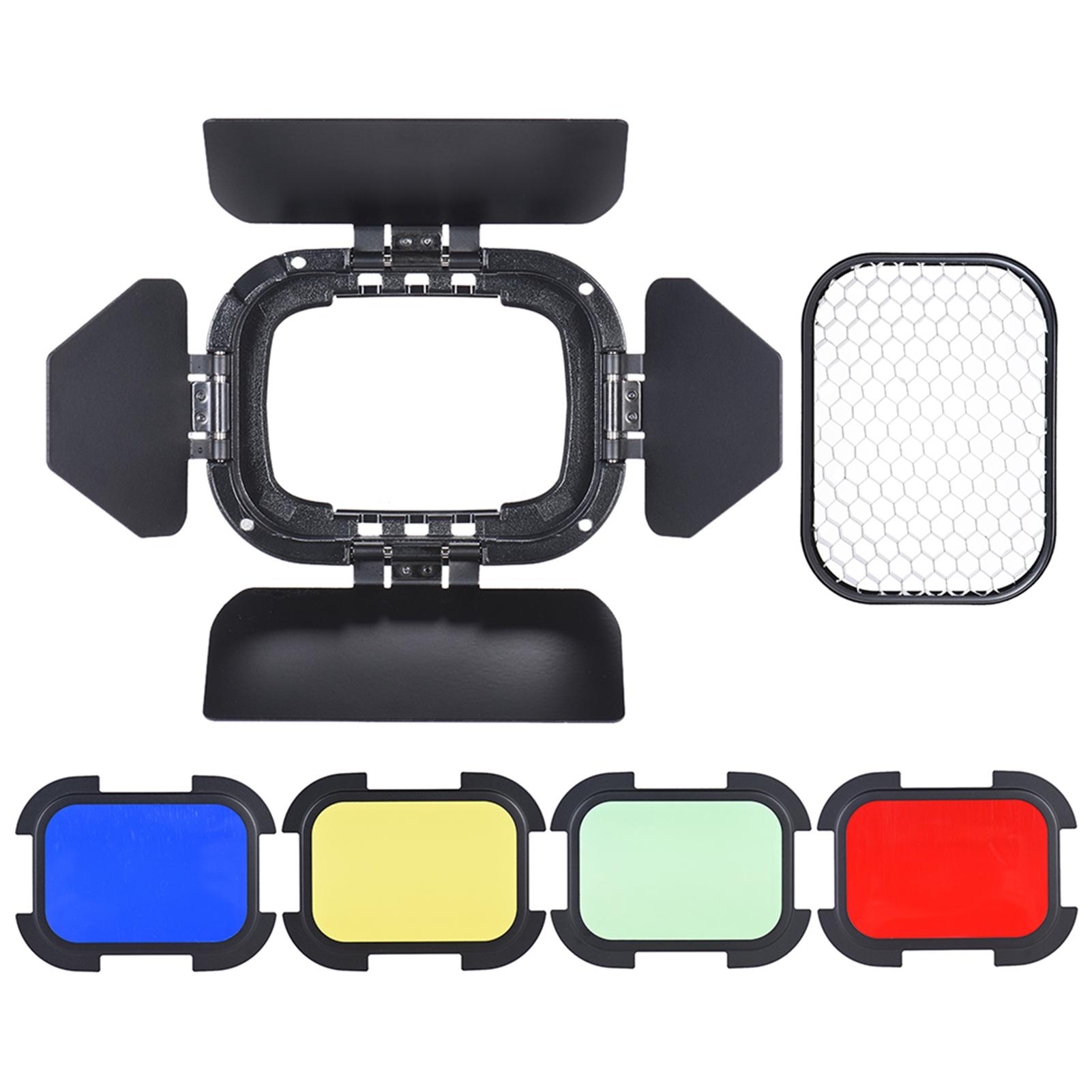 Cửa chuồng chuyên dụng BD-07 với Lưới lược mật ong có thể tháo rời và 4 bộ lọc màu cho Godox AD200
