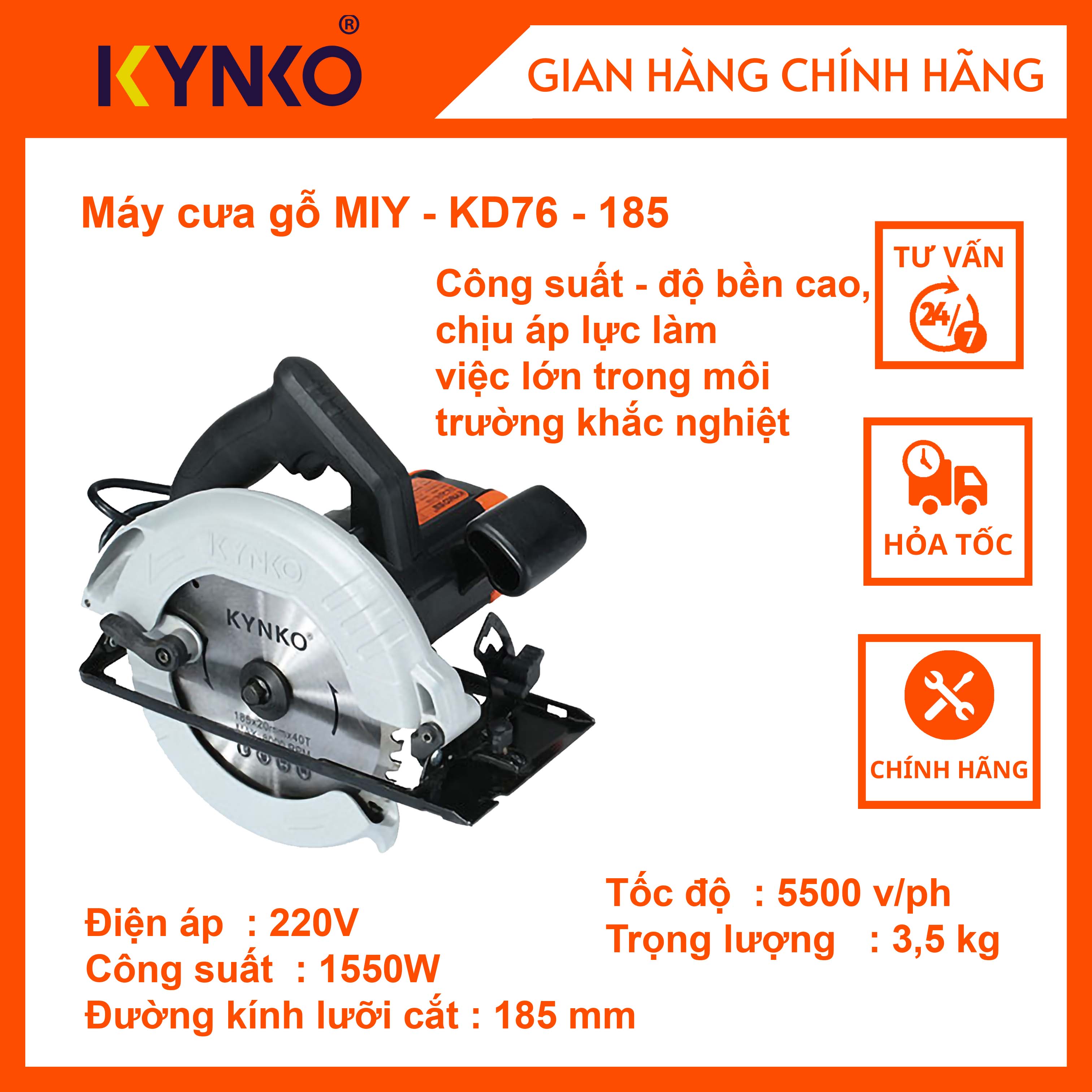 Máy cưa gỗ cầm tay chính hãng Kynko MIY-KD76-185 #6761